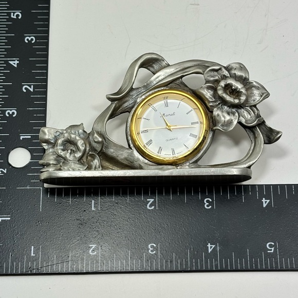 Vintage Maneli Mini Mantle Clock With Flowers 4in x 2in - Picture 2 of 7